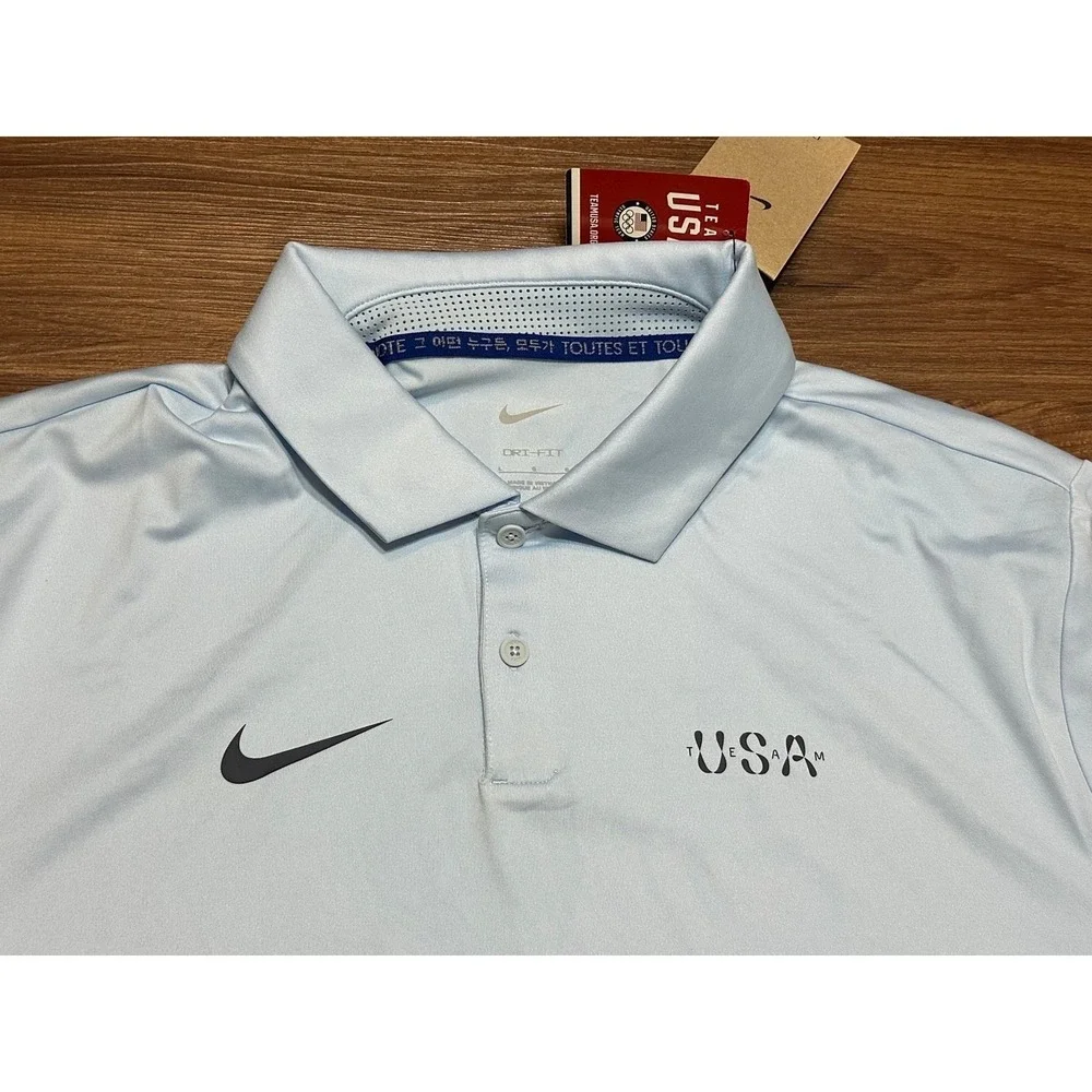 Nike Team USA Olympic Dri-FIT Polo Shirt Light Blue Mens Large (FV1908-441)
